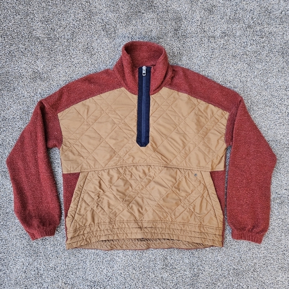 Prana Glen Ivy Popover Jacket Sweater Half Zip Wool Blend Red Gold Womens Small